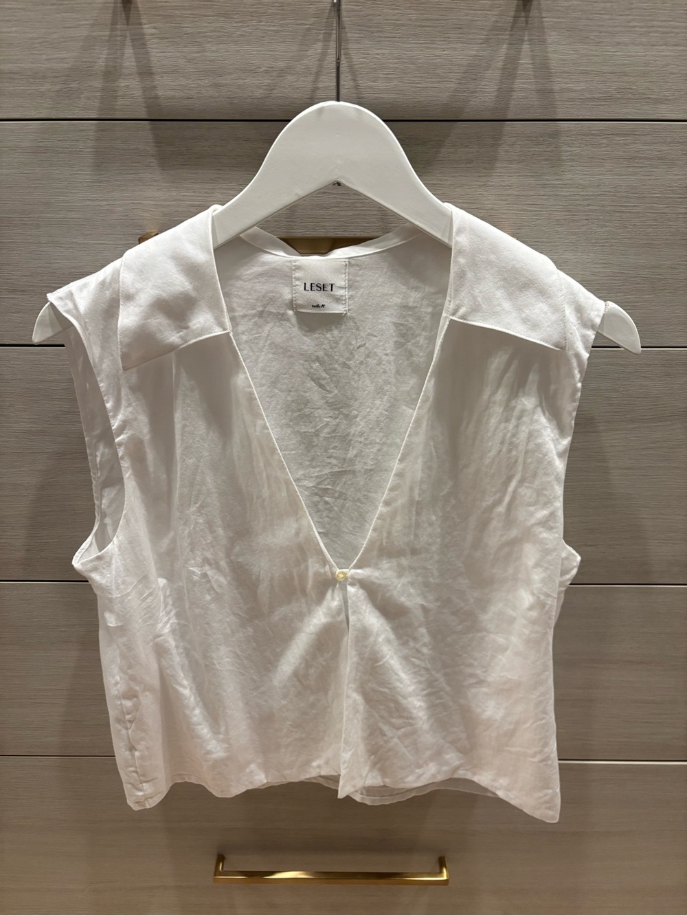 LESET White Linen-Blend V-Neck Sleeveless Top